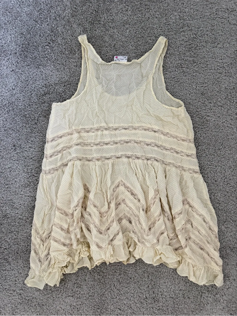Free People Cream Ruffled Swim Coverup with Tan Trim